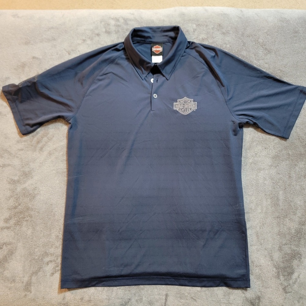 Harley Davidson Snap Collar Polo Shirt  Navy‎ Striped Shirt  Size XL